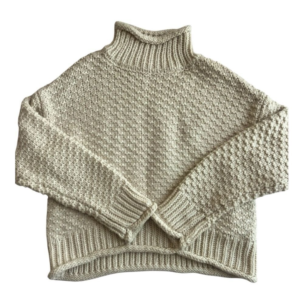 Moussy Women’s Cozy Winter Ivory  Cropped Chunky Mocked Neck Sweater Size L